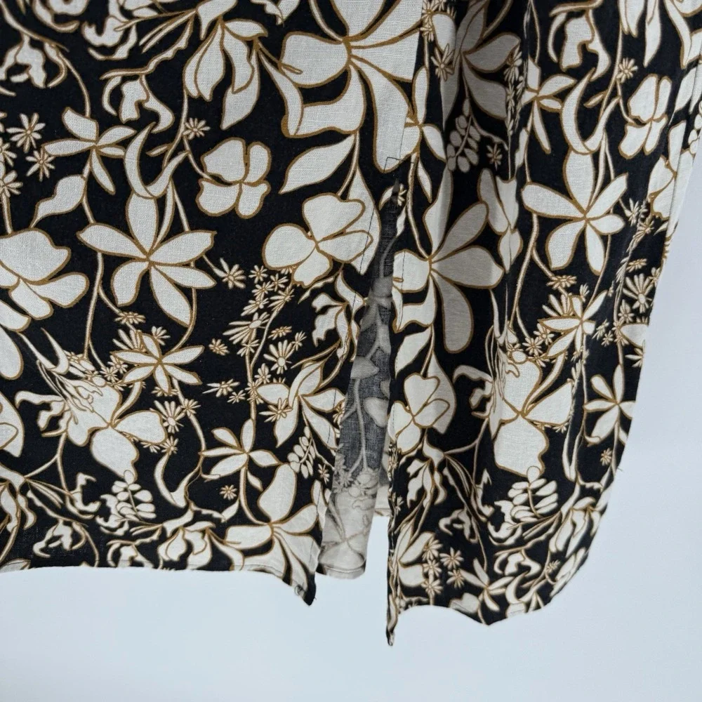 Ava & Viv Black Floral Ruffle Maxi Linen‎ Blend Dress Women 3X Vacation Resort